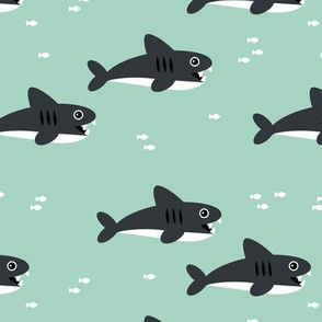 Sharks and fish swimming in the minty sea ocean marine love gender neutral