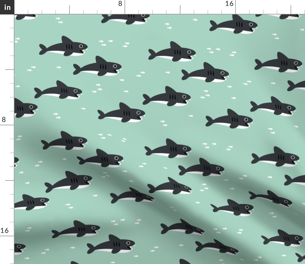 Sharks and fish swimming in the minty sea ocean marine love gender neutral