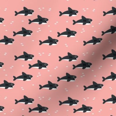 Sharks and fish swimming in the peach pink sea ocean marine love girls