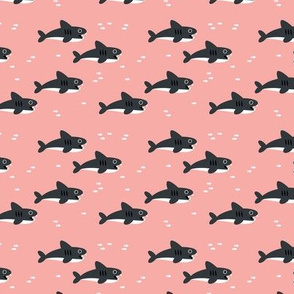 Sharks and fish swimming in the peach pink sea ocean marine love girls
