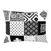 Bohemian Patch Black White Cheater Fake Quilt Wholecloth 