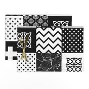 Bohemian Patch Black White Cheater Fake Quilt Wholecloth 