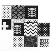 Bohemian Patch Black White Cheater Fake Quilt Wholecloth 