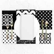 Bohemian Patch Black White Cheater Fake Quilt Wholecloth 