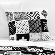 Bohemian Patch Black White Cheater Fake Quilt Wholecloth 