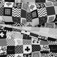 Bohemian Patch Black White Cheater Fake Quilt Wholecloth 
