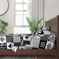Bohemian Patch Black White Cheater Fake Quilt Wholecloth 