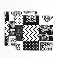 Bohemian Patch Black White Cheater Fake Quilt Wholecloth 