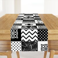 Bohemian Patch Black White Cheater Fake Quilt Wholecloth 