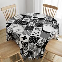 Bohemian Patch Black White Cheater Fake Quilt Wholecloth 