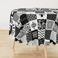 Bohemian Patch Black White Cheater Fake Quilt Wholecloth 