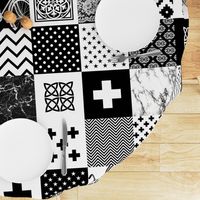 Bohemian Patch Black White Cheater Fake Quilt Wholecloth 