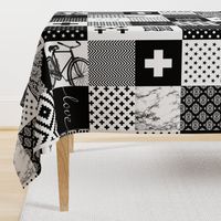 Bohemian Patch Black White Cheater Fake Quilt Wholecloth 