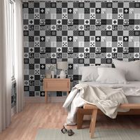 Bohemian Patch Black White Cheater Fake Quilt Wholecloth 