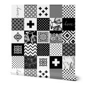 Bohemian Patch Black White Cheater Fake Quilt Wholecloth 