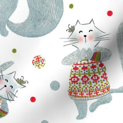 Pattern #99 - Yoga cats with knitted Fair Isle cardigans 