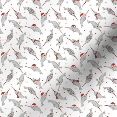 MINI christmas narwhal fabric - cute narwhal, narwhals, holiday, xmas, christmas fabric, christmas fabric by the yard - white