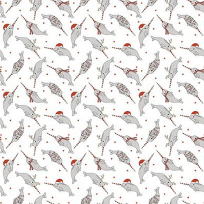 MINI christmas narwhal fabric - cute narwhal, narwhals, holiday, xmas, christmas fabric, christmas fabric by the yard - white