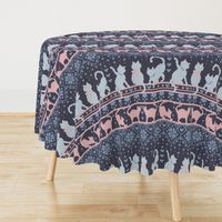 Normal scale // Fair Isle Knitting Cats Love // dark violet background white and violet kitties and details