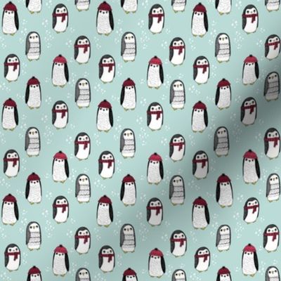 MINI christmas penguin fabric - christmas fabric, penguin fabric, winter fabric, tiny print, mini print, cute kawaii print, andrea lauren - light