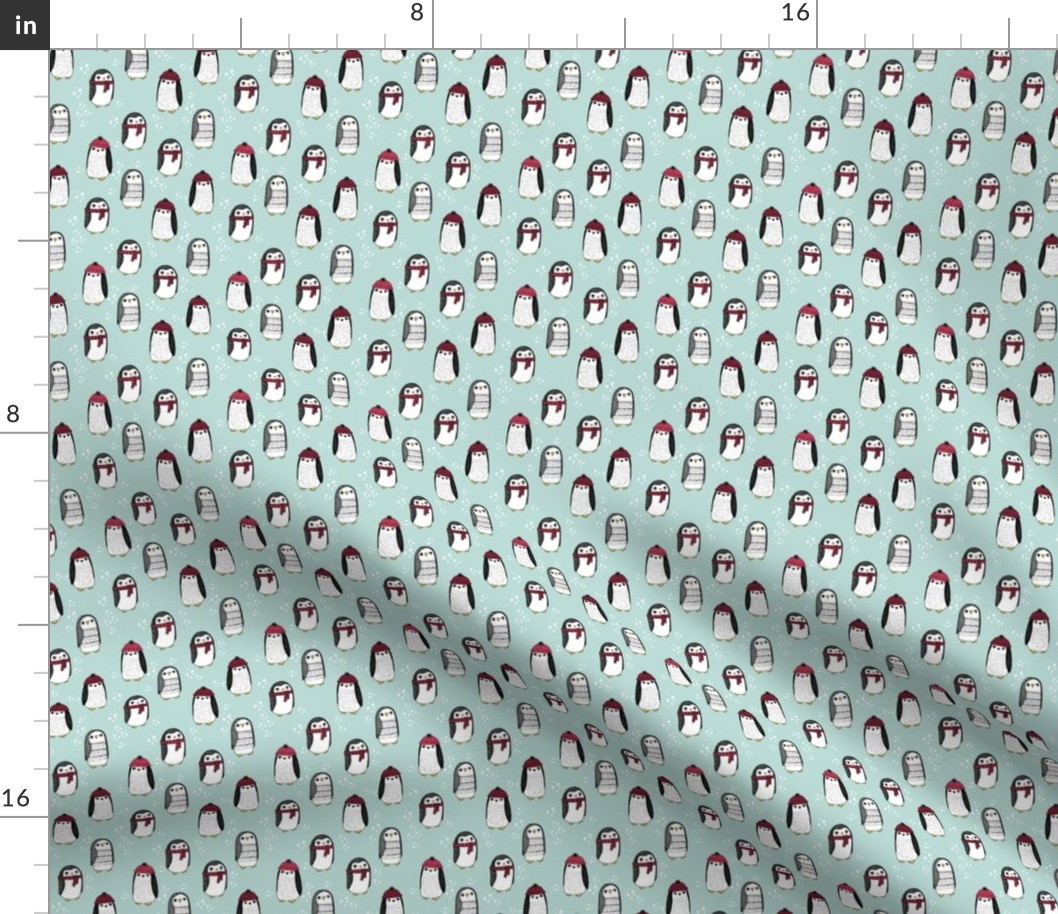 MINI christmas penguin fabric - christmas fabric, penguin fabric, winter fabric, tiny print, mini print, cute kawaii print, andrea lauren - light