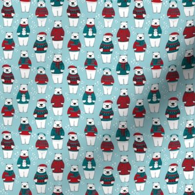 MINI christmas print - polar bear, winter, polar bear fabric, mini print, tiny print fabric, cute polar bear design, andrea lauren -  light blue