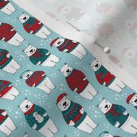 MINI christmas print - polar bear, winter, polar bear fabric, mini print, tiny print fabric, cute polar bear design, andrea lauren -  light blue