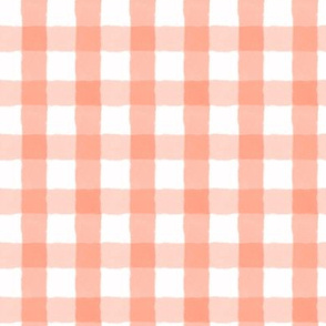 1 inch Hand-painted Watercolor Gingham Coral, pink and white, whimsical, plaid, sweet, kid, nursery, baby girl, stripes, checks,