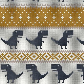 Dino Fair Isle - mustard & navy - T-rex winter knit