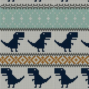 Dino Fair Isle - orange blue navy - T-rex winter knit