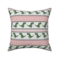 Dino Fair Isle - pink and green - T-rex winter knit