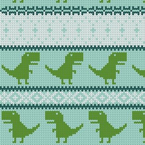 Dino Fair Isle - aqua and green - T-rex winter knit