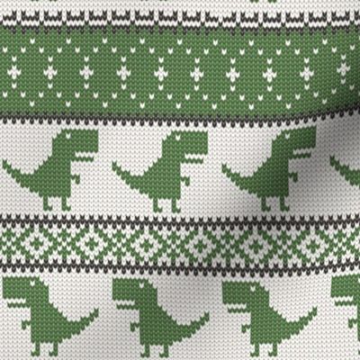 Dino Fair Isle - Grey &  Green - T-rex winter knit