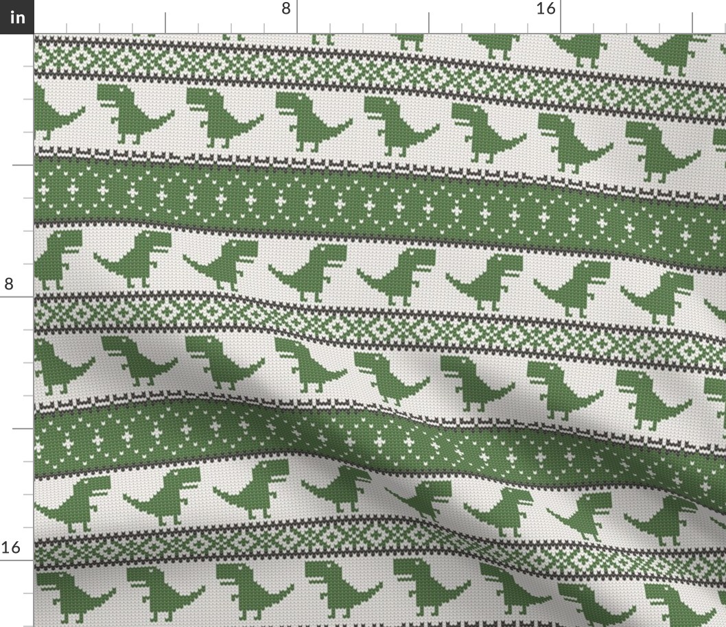 Dino Fair Isle - Grey &  Green - T-rex winter knit