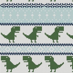 Dino Fair Isle - Green  & blue - T-rex winter knit