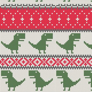 Dino Fair Isle - Red &  Green - T-rex winter knit