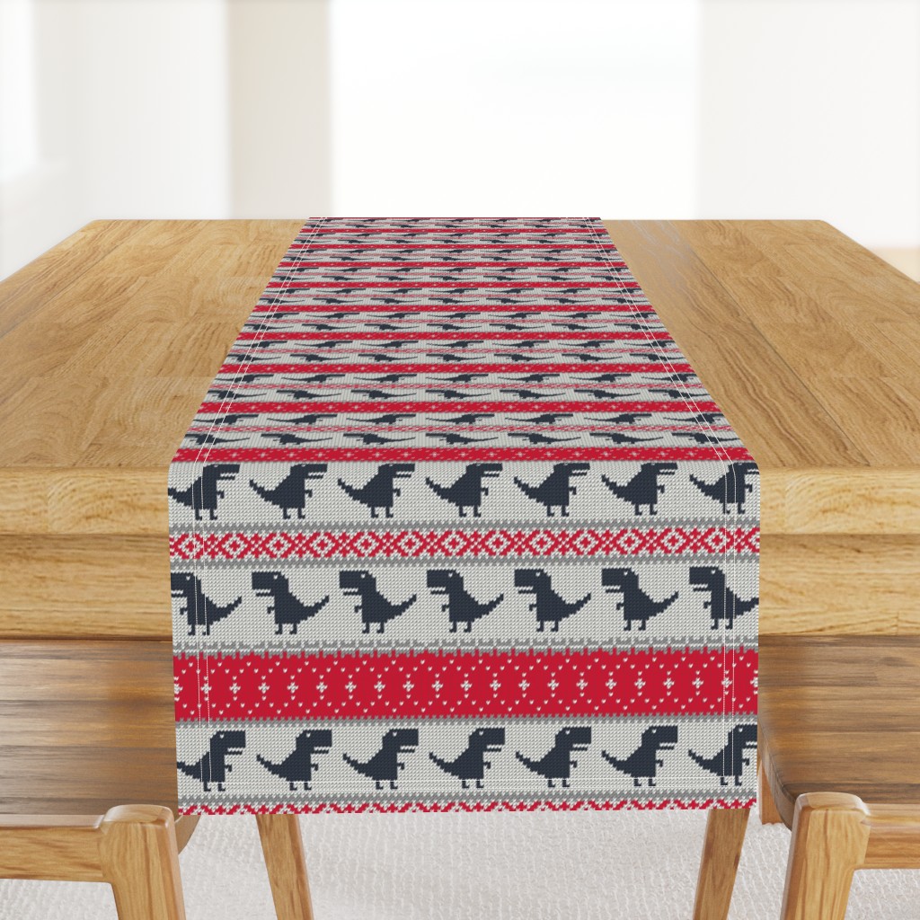 Dino Fair Isle - Red and blue - T-rex winter knit