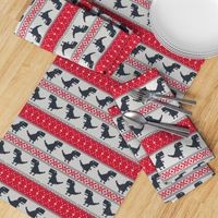 Dino Fair Isle - Red and blue - T-rex winter knit