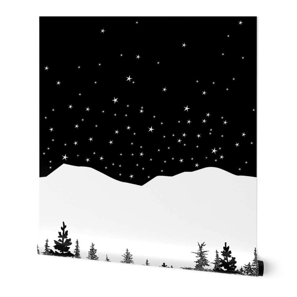 Starry Tree Line in Black and White
