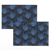 ★ KOI FISH INVASION ★ Black & Blue - Large Scale / Collection : Japanese Koi Block Print