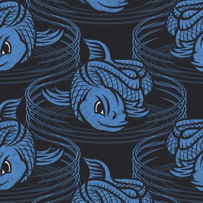 ★ KOI FISH INVASION ★ Black & Blue - Large Scale / Collection : Japanese Koi Block Print