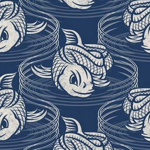 ★ KOI FISH INVASION ★ Navy Blue & White - Large Scale / Collection : Japanese Koi Block Print