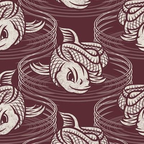 ★ KOI FISH INVASION ★ Burgundy & White - Large Scale / Collection : Japanese Koi Block Print