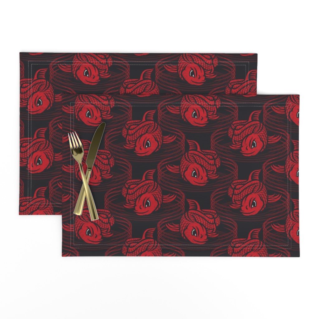 ★ KOI FISH INVASION ★ Black & Red - Large Scale / Collection : Japanese Koi Block Print