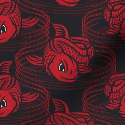 ★ KOI FISH INVASION ★ Black & Red - Large Scale / Collection : Japanese Koi Block Print