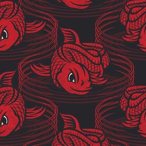 ★ KOI FISH INVASION ★ Black & Red - Large Scale / Collection : Japanese Koi Block Print