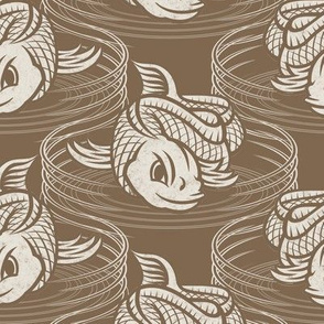 ★ KOI FISH INVASION ★ Taupe & White - Large Scale / Collection : Japanese Koi Block Print