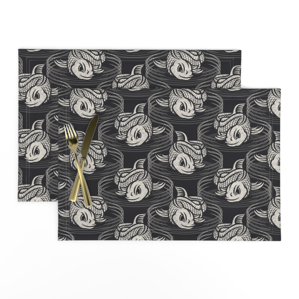 ★ KOI FISH INVASION ★ Black & White - Large Scale / Collection : Japanese Koi Block Print