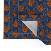 ★ KOI FISH INVASION ★ Navy Blue & Orange - Small Scale / Collection : Japanese Koi Block Print