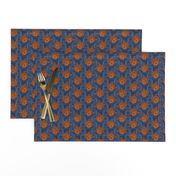 ★ KOI FISH INVASION ★ Navy Blue & Orange - Small Scale / Collection : Japanese Koi Block Print